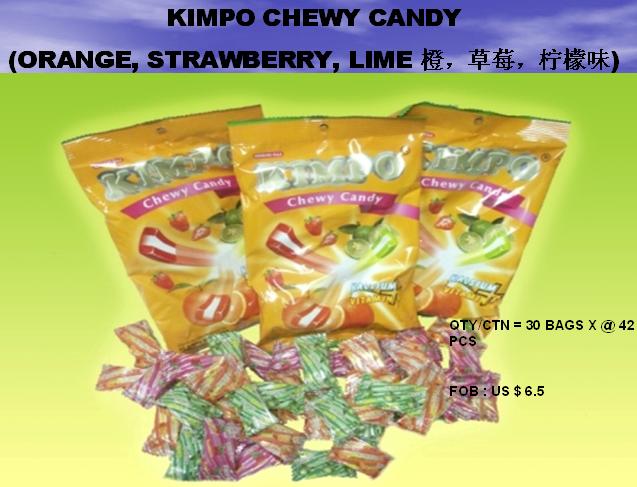 KIMPO CHEWY CANDY(ORANGE,STRAWBERRY,LIME 橙，草莓